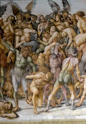 Maailmanloppu. Yksityiskohta, joka esittää kadotettuja. 1499-1504, Orvieto, tuomiokirkko, Cappella di San Brizio