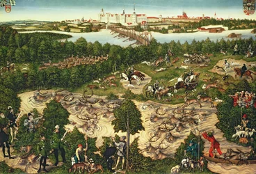 Metsästys keisari Kaarle V:n kunniaksi lähellä Hartenfelsin linnaa, Torgau, 1544 (katso myös 498131, 38682 ja 498129)