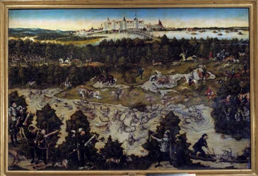 Metsästys Kaarle V:n kunniaksi Torgaun linnassa Saksassa Lucas Cranach vanhemman (1472-1553) maalaus 1544. Madrid. Musee Du Prado - Metsästys Kaarle V:n kunniaksi Torgaun linnassa Saksassa. Lucas Cranach vanhemman (1472-1553) maalaus 1544. P