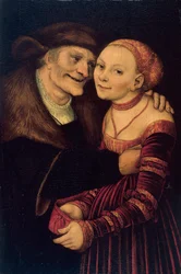Le couple mal assorti - Epätasa-arvoinen pariskunta - Cranach, Lucas, vanhempi (1472-1553) - 1517 - Öljy puulle - 27,3x18 - Museu Nacional d