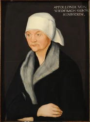 Apollonia von Wiedebachin muotokuva, Cranach, Lucas, vanhin (1472-1553). Öljy puulle, n. 1524. Mitat: 38,7 x 28,7 cm. Dresdenin osavaltion taidekokoelmat