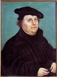 Martin Lutherin (1483-1546), saksalaisen uskonnonuudistajan muotokuva. Lucas Cranach the Old (tai Vanhan) maalaus