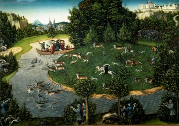 Saksin ruhtinasruhtinas Frederick III:n polttarien metsästys nimeltä Viisas (maalaus, 1529)