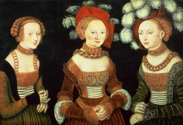 Kolme Saksin prinsessaa, Sibylla (1515-92), Emilia (1516-91) ja Sidonia (1518-75), Frommenin herttua Heinrichin tyttäret, n. 1535 (paneeli)