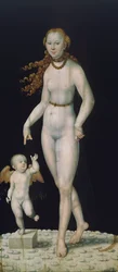 Venus ja Cupid, maalattu paneeliin