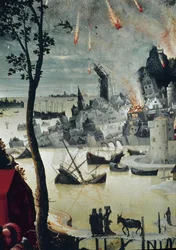 Loot ja hänen tyttärensä, yksityiskohta Sodoman tuhosta (öljytaulu, noin 1517)