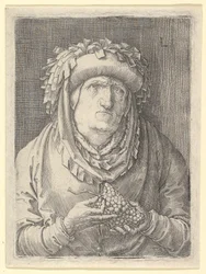 Vanha nainen viinirypäleillä, n. 1523.