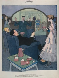 Kodin edessä, kuvitus teoksesta "La Baionnette", 2. syyskuuta 1915 (värilitho)