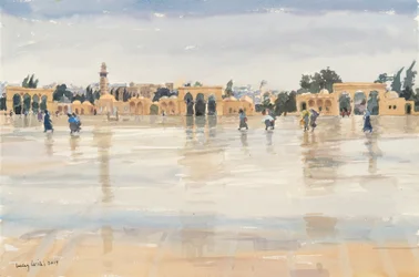 Tuuli ja sade temppelivuorella, Jerusalem, 2019 (w/c paperilla)