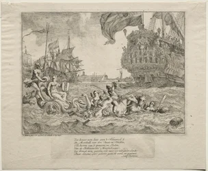 Amsterdamin henkilöitymä ratsastaa Neptunuksen vaunuissa, 1701.
