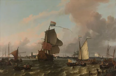 Man-of-War Brielle Maas-joella Rotterdamin edustalla Fregatti "Brielle" Maasilla Rotterdamin edustalla