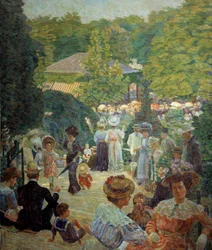 Kioskin Parc Montsouris on musiikkia vuodelta 1900. Ludovic Valleen maalaus (1864 - 1939)