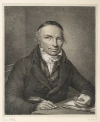 Johann Joachim Bellermann, puolivartalokuva pöydän ääressä, sinettisormus kädessään