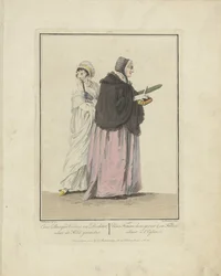 Äiti ja tytär matkalla kirkkoon Kansalaisen vaimo ja tytär; kirkossa käyminen / Une Femme bourgeoise & sa Fille, allant à l