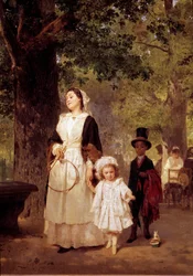 Kävelymatka Tuileriesin puutarhaan. Louis Knausin maalaus (1829 - 1910)