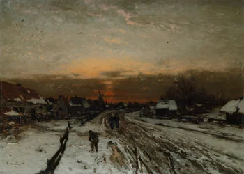 Paisatge hivernal amb posta de sol (oli sobre tela)finlandès