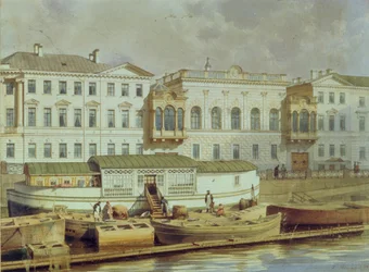 Naryshkinin palatsi Fontanka-joen varrella, 1800-luvun puoliväli.