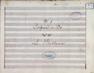 Ludwig van Beethovenin Sinfonia nro 1 ja C-duuri opus 21 nuottien ensimmäinen sivu