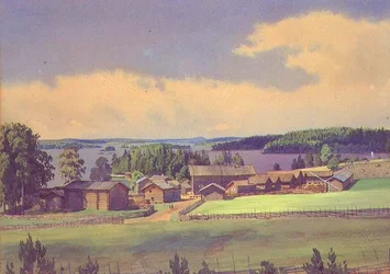 Pohjoinen maisema (akvarelli paperille)
