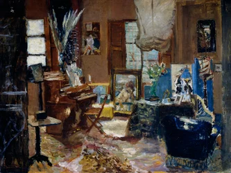 Olohuoneen sisustus, Ulvi Liegen maalaus (1858 tai 1860-1939), Öljy kankaalle, 45, 5x60 cm