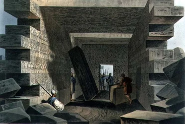 Jupiter Ammonin temppelin sisustus, levy 71 julkaisusta "Views in the Ottoman Dominions", pubi. kirjoittanut Robert Bowyer (1758-1834) 1810 (akvatinta)