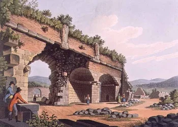 Osa Efesoksen Dianan temppelin suurta galleriaa, levy 42 julkaisusta "Views in the Ottoman Dominions", pubi. kirjoittanut R. Bowyer