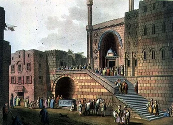 Rakastajan suihkulähde viereisellä moskeijalla, levy 29 Näkymät Egyptissä, kaiverrus Thomas Milton (1743-1827) pub. kirjoittanut Robert Bowyer (1758-1834) 1802 (akvatinta)