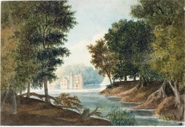 Maisema joen ja huvilan kanssa (akvarelli, n. 1825)