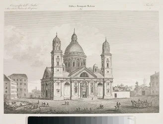 Näkymä Genovan Santa Maria Assunta di Carignanon basilikalle (etsaus