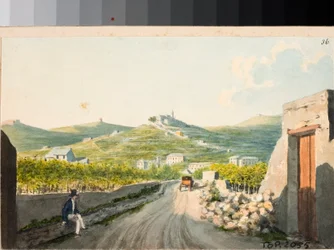 Näkymä pyhäkölle Nostra Signora del Monte, Genova (akvarelli, noin 1825)