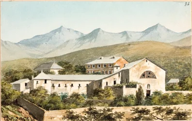 Näkymä Nostra Signora del Monten pyhäkölle, Genova (akvarelli, noin 1825)