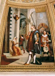 Galileo Galilei tarkkailee edestakaisin heiluvaa kattokruunua Pisan katedraalissa vuonna 1582