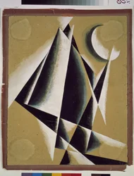 Rakentaminen. Ljubovin (Lioubov) Sergejevna Popovan (1889-1924) työ, guassi pahville
