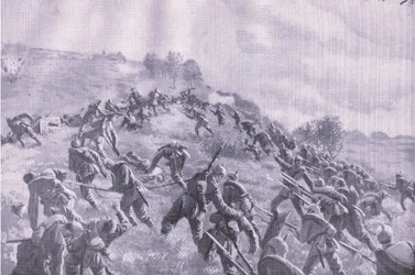 Szawlen takaisinvaltaaminen. Storming the harjun pubista The Illustrated History of the World War 1914-1915. kirjoittanut Union Berlagsefellfchaft