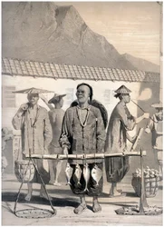 Fishmongers, Victoria Street, Hong Kong, Kiina, c1860.