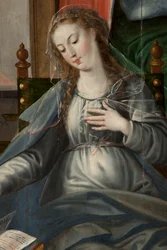 Adoration of the Magi, Triptyykki, Oikea paneeli takaosa, yksityiskohta, maalaus puulle