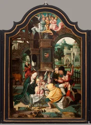 Triptyykki. Maarten de Vos. 16. vuosisata. Öljy puulle. Alttaritaulu avattu keskipaneeli.