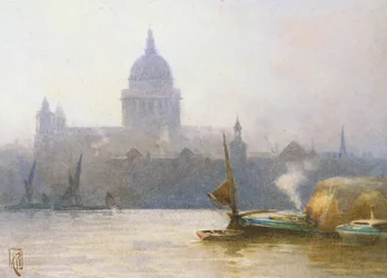 Pyhän Paavalin kirkko Thames-joelta (akvarelli paperille)