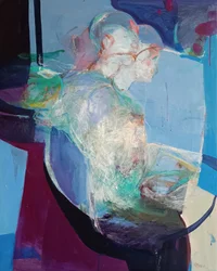 In Stillness We Unfold: Becoming, 2025 (akryyli ja pastelli kankaalle)