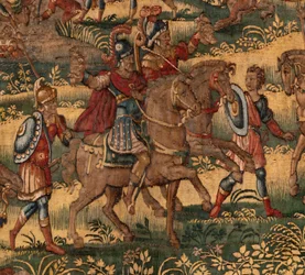 Hiippakuntamuseo. Flaamilainen kuvakudos. Bryssel. François Geubelsin työhuone. Sarja Gideonin tarina. Midianilaisten tappio. Silkkiä ja villaa. Piispa Vicente Roca de la Sernan testamenttilahjoitus. Barokki. 1534-1571, siinä