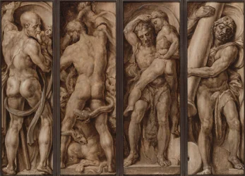 Saturnus syö lapsen; Hercules Slaying the Hydra; Hercules Lifting Antaeus; Hercules pystyttää Calpen ja Abylan pylväitä
