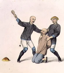 Punishing a Boatman, levy 7 teoksesta "The Punishments of China", kaiverrettu J. Dadley