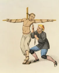 The Capital Punishment of the Cord, levy 21 teoksesta "The Punishments of China", kaivertanut J. Dadley