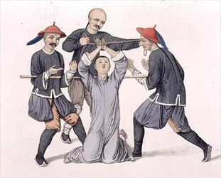 Sormien kiduttaminen, levy 10 teoksesta "The Punishments of China", kaiverrettu J. Dadley