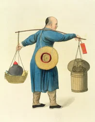 Viper Seller, levy 46 teoksesta "The Costume of China", kaiverrettu J. Dadley, 1800