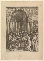 Ylipappi kieltäytyy tuomasta uhrilammasta Joachimista Dürerin jälkeen, n. 1500-1534.