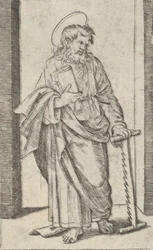 Saint Simon, saha alas lasketussa vasemmassa kädessään, sarjasta "Piccoli Santi" Sma..., n. 1500-1527.