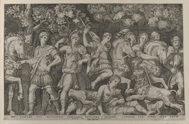 Rooman loiston peili: Leijonanmetsästys, n. 1500-1534, n. 1500-1534.