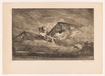 Yömaisema lepakomaisten olentojen kanssa Bête du soir (otsikko esineessä)
