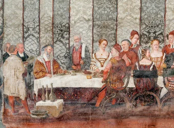 Juhla, yksityiskohta Christian I:n tanskalaisen vierailusta Bartolomeo Colleonin kunniahuoneeseen